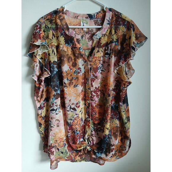 Fig and Flower Top Womens 2X  Lightweight Sheer Button Up Blouse - Picture 8 of 10